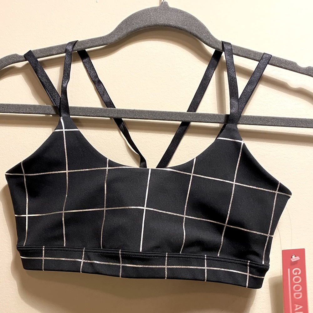 Good American Sports bra Bralette Small yoga supportive black white square print